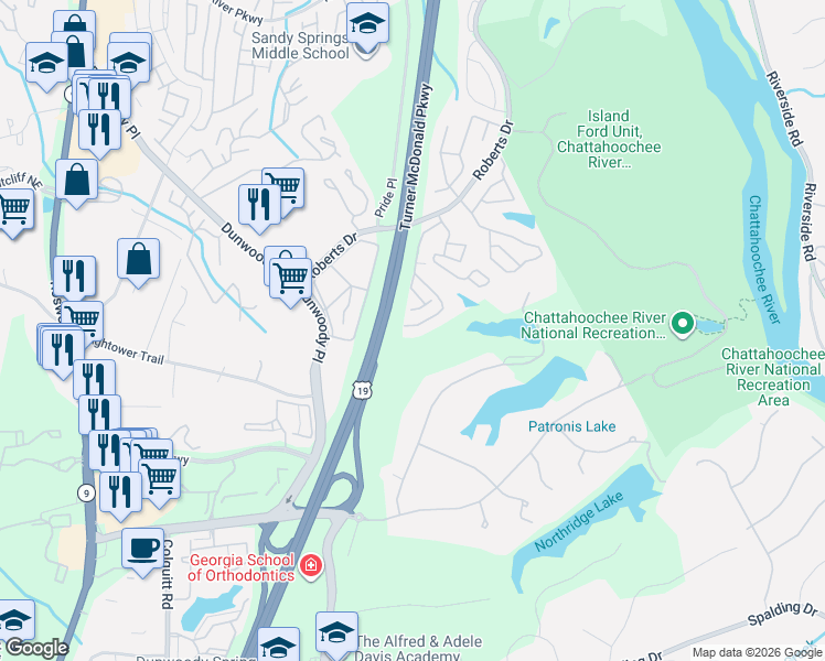 map of restaurants, bars, coffee shops, grocery stores, and more near 1304 Natchez Trce in Atlanta