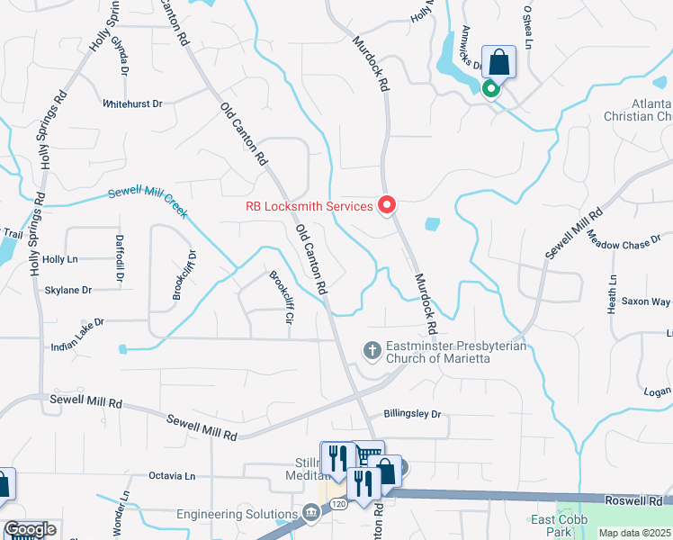 map of restaurants, bars, coffee shops, grocery stores, and more near 3007 Manning Drive in Marietta
