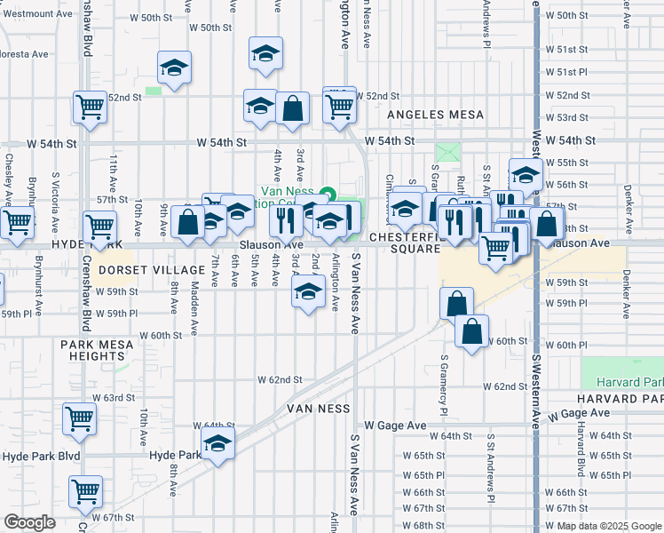 map of restaurants, bars, coffee shops, grocery stores, and more near 5833 Arlington Avenue in Los Angeles