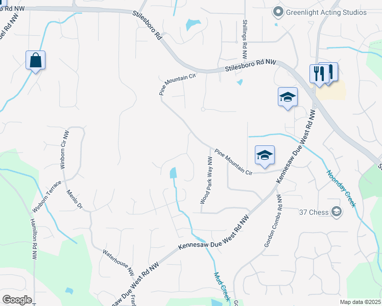 map of restaurants, bars, coffee shops, grocery stores, and more near 1438 Willis Lake Drive in Kennesaw