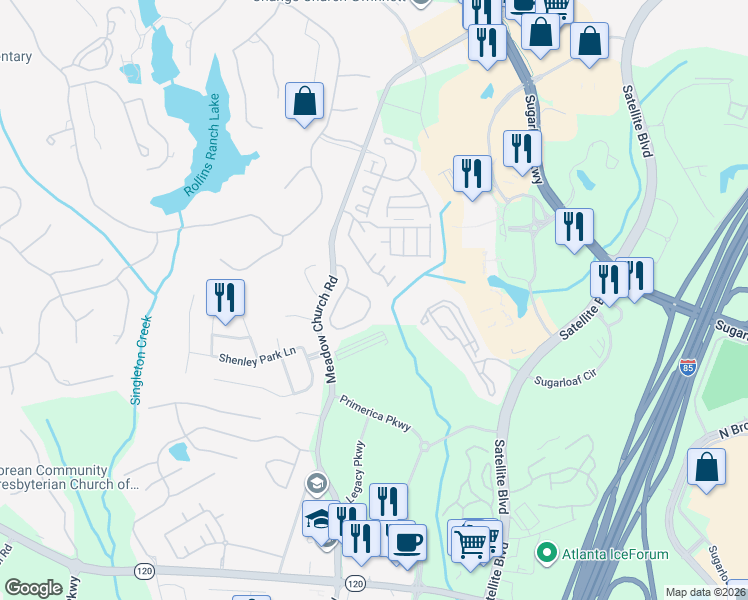 map of restaurants, bars, coffee shops, grocery stores, and more near 2528 Gadsen Walk Northwest in Duluth
