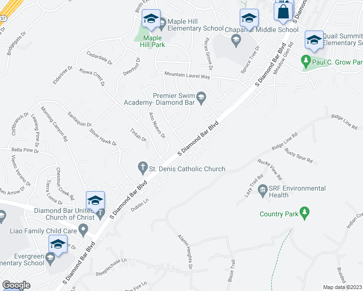 map of restaurants, bars, coffee shops, grocery stores, and more near 1871 Acacia Hill Road in Diamond Bar