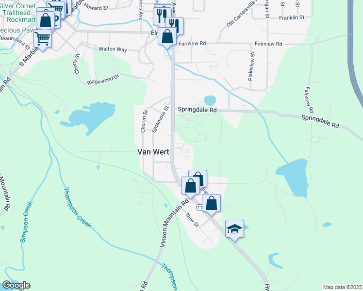 map of restaurants, bars, coffee shops, grocery stores, and more near 376 Atlanta Highway in Rockmart