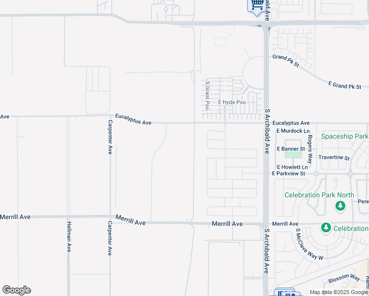 map of restaurants, bars, coffee shops, grocery stores, and more near 9391 Eucalyptus Avenue in Ontario