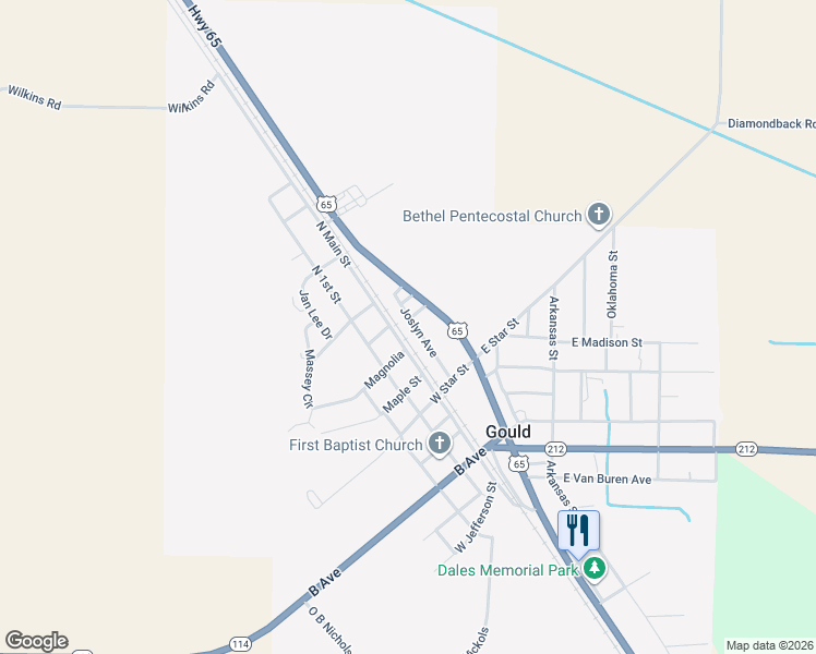 map of restaurants, bars, coffee shops, grocery stores, and more near 205 Joslyn in Gould