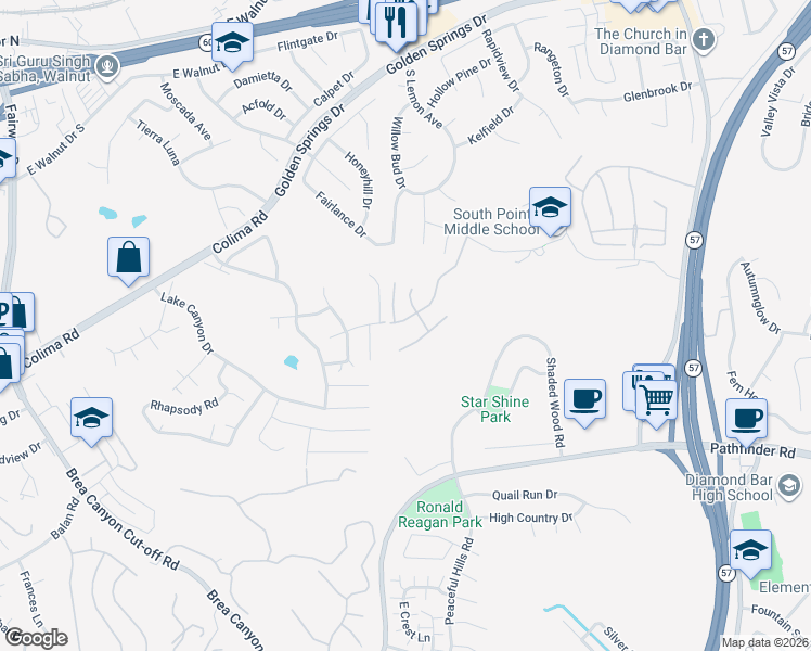 map of restaurants, bars, coffee shops, grocery stores, and more near 20608 Shepherd Hills Drive in Diamond Bar