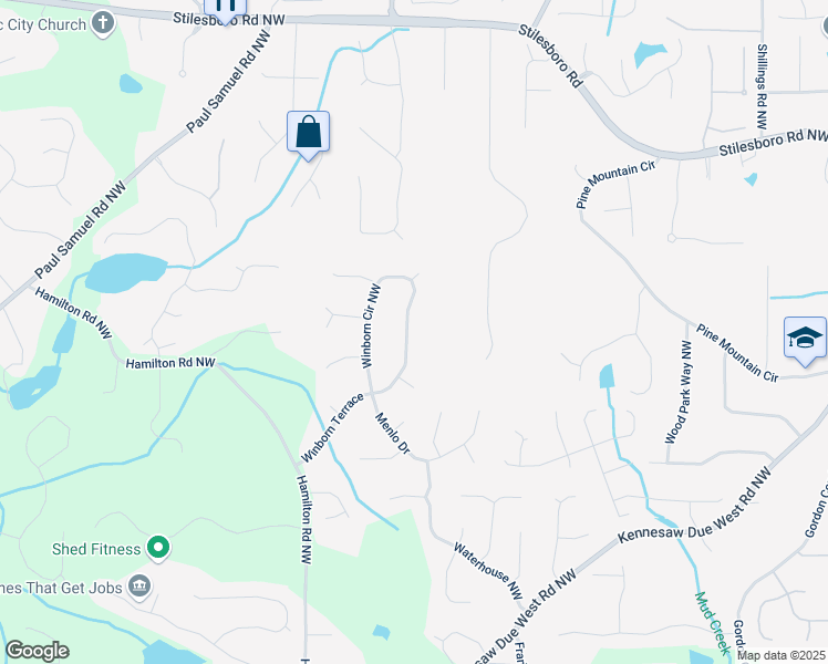 map of restaurants, bars, coffee shops, grocery stores, and more near 1342 Winborn Circle Northwest in Kennesaw