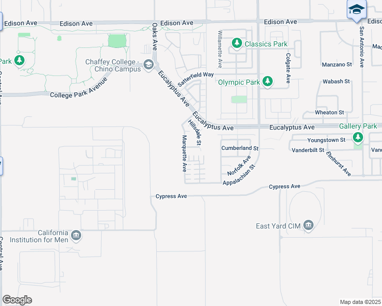 map of restaurants, bars, coffee shops, grocery stores, and more near 6031 Grace Street in Chino