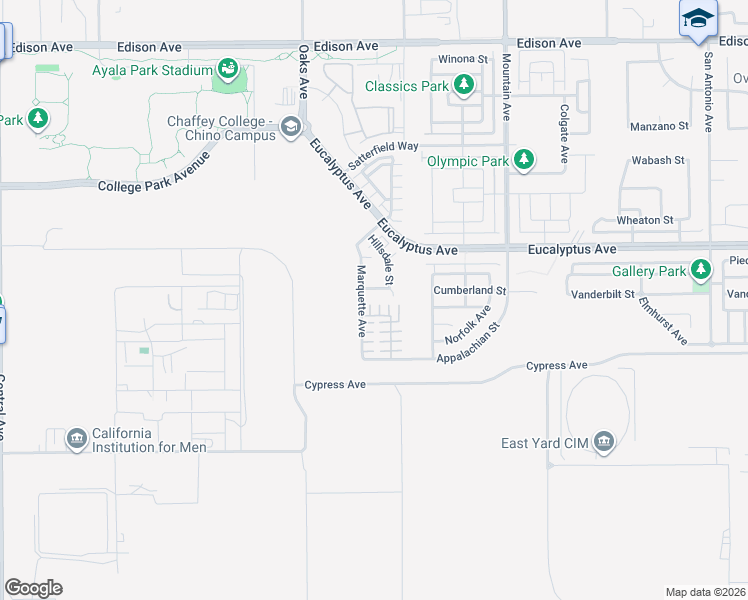 map of restaurants, bars, coffee shops, grocery stores, and more near 6031 Grace Street in Chino
