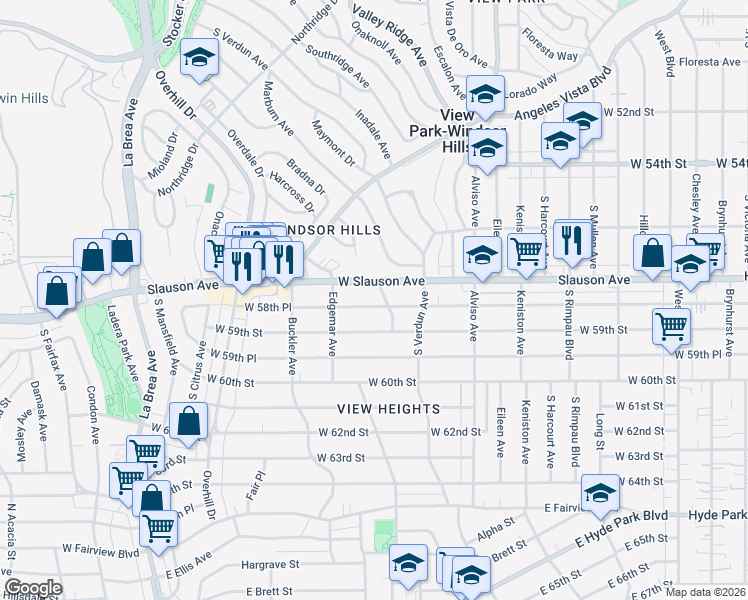 map of restaurants, bars, coffee shops, grocery stores, and more near 4215 West 58th Place in Los Angeles