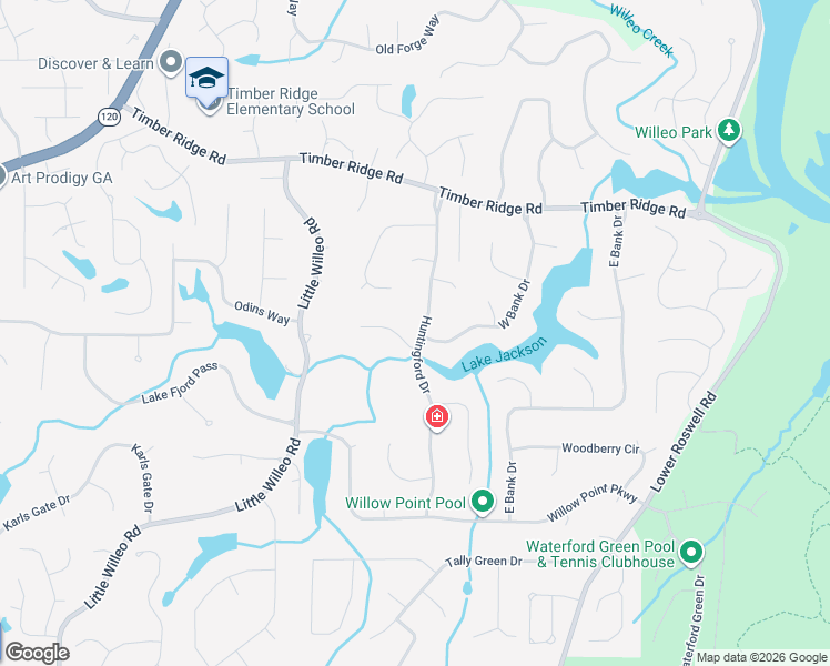 map of restaurants, bars, coffee shops, grocery stores, and more near 1643 Huntingford Dr in Marietta