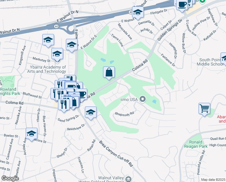 map of restaurants, bars, coffee shops, grocery stores, and more near 20065 Emerald Meadow Drive in Walnut