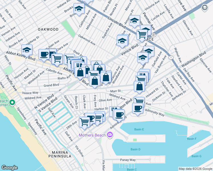 map of restaurants, bars, coffee shops, grocery stores, and more near 510 Boccaccio Avenue in Los Angeles