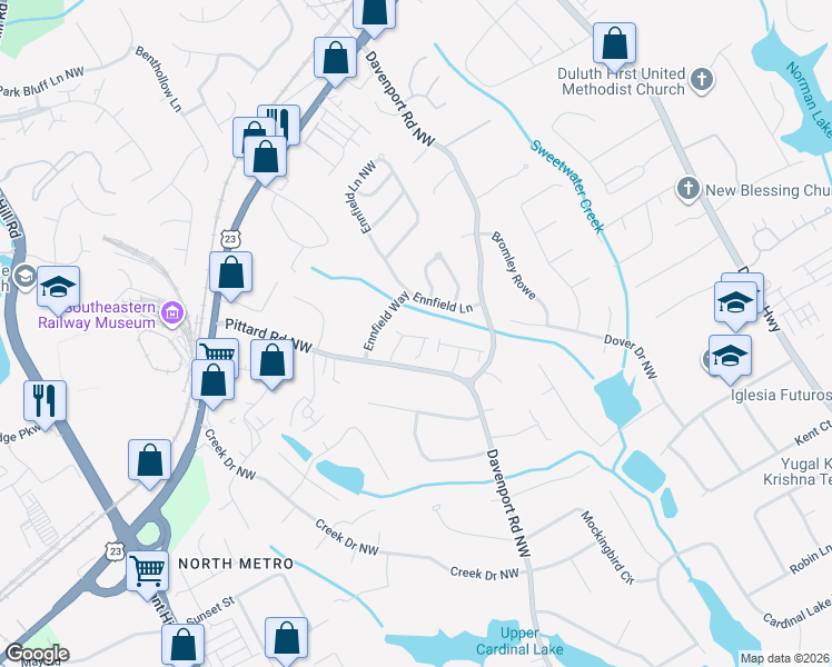 map of restaurants, bars, coffee shops, grocery stores, and more near 3337 Arkose Drive in Duluth