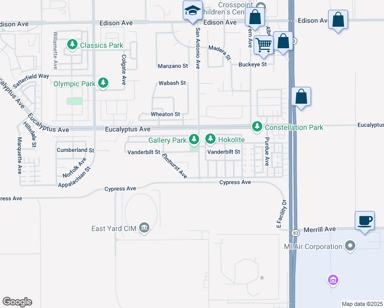 map of restaurants, bars, coffee shops, grocery stores, and more near 14556 Rice Avenue in Chino
