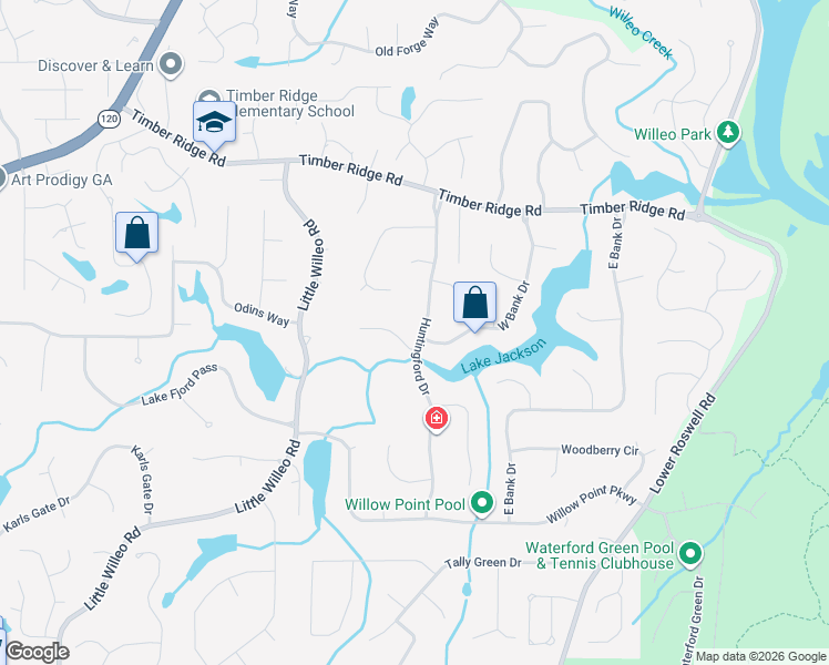 map of restaurants, bars, coffee shops, grocery stores, and more near 1643 Huntingford Drive in Marietta