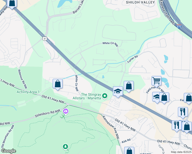 map of restaurants, bars, coffee shops, grocery stores, and more near 709 Trevett Way in Marietta