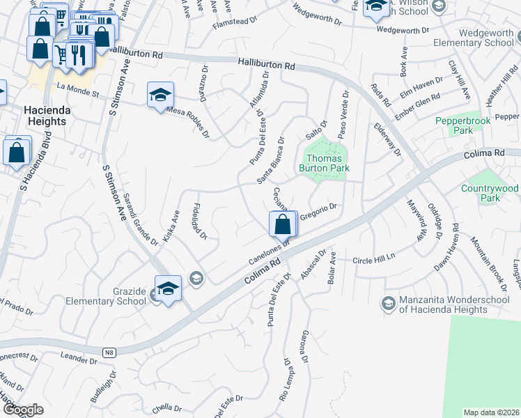 map of restaurants, bars, coffee shops, grocery stores, and more near 16318 Gregorio Drive in Hacienda Heights