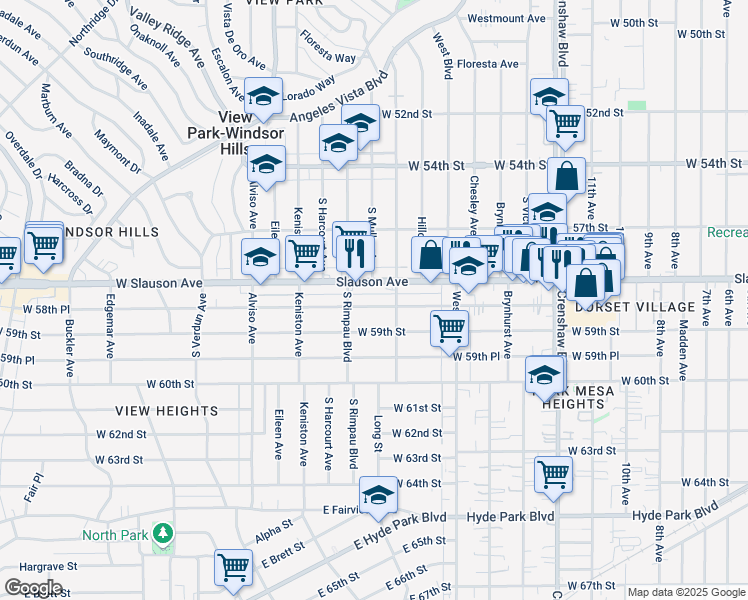 map of restaurants, bars, coffee shops, grocery stores, and more near 3745 West 58th Place in Los Angeles
