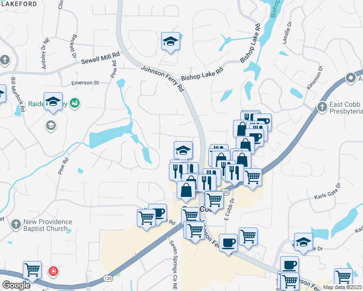 map of restaurants, bars, coffee shops, grocery stores, and more near 1454 Summer Oaks Court in Marietta