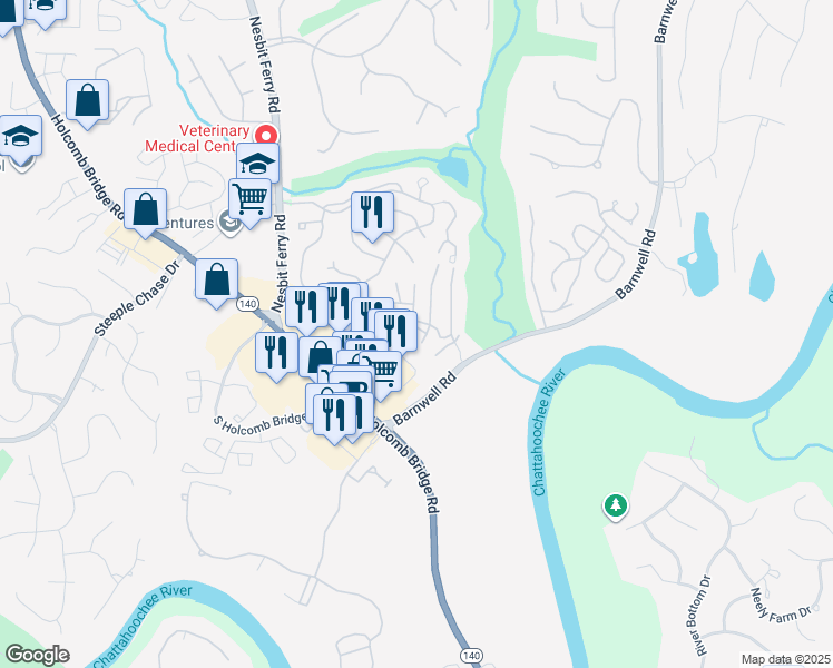 map of restaurants, bars, coffee shops, grocery stores, and more near 905 Wentworth Court in Alpharetta