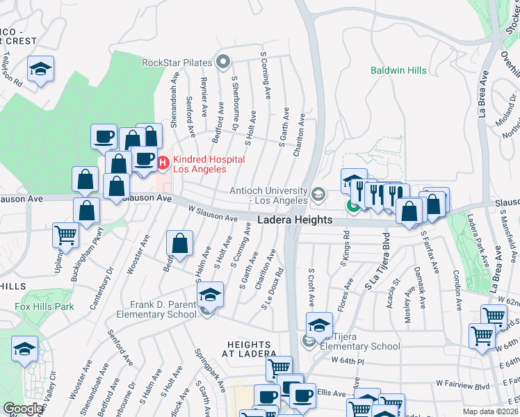 map of restaurants, bars, coffee shops, grocery stores, and more near 5253 West Slauson Avenue in Los Angeles