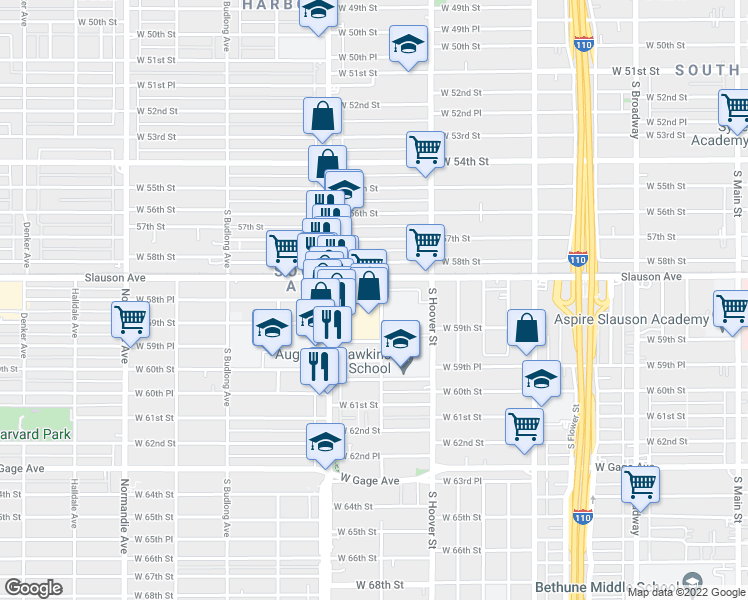 map of restaurants, bars, coffee shops, grocery stores, and more near 5824 Vermont Avenue in Los Angeles