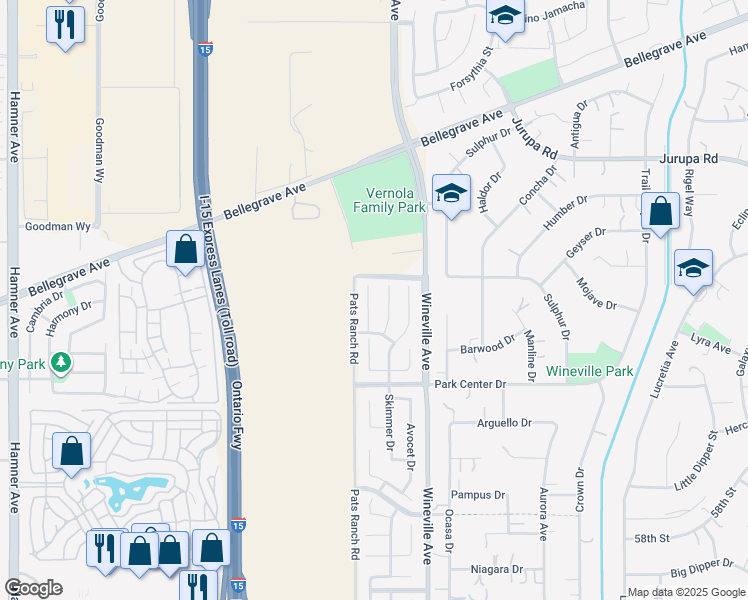 map of restaurants, bars, coffee shops, grocery stores, and more near 5336 Cormorant Court in Jurupa Valley