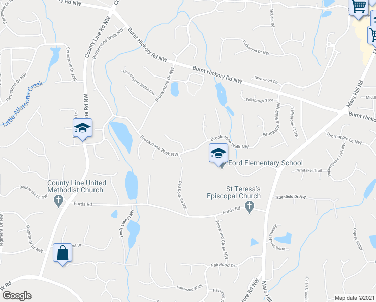 map of restaurants, bars, coffee shops, grocery stores, and more near 5799 Brookstone Walk Northwest in Acworth