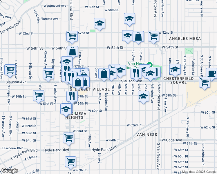 map of restaurants, bars, coffee shops, grocery stores, and more near 5822 Madden Avenue in Los Angeles