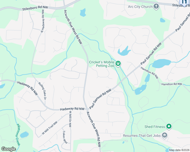 map of restaurants, bars, coffee shops, grocery stores, and more near 4055 Cooks Farm Drive Northwest in Kennesaw