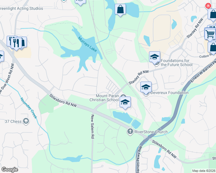 map of restaurants, bars, coffee shops, grocery stores, and more near 2318 Saint Davids Square in Kennesaw