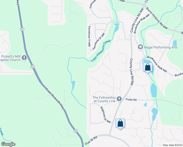 map of restaurants, bars, coffee shops, grocery stores, and more near 6317 Benbrooke Overlook Northwest in Acworth