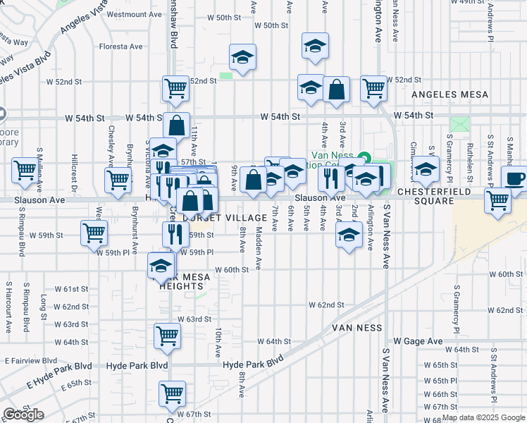 map of restaurants, bars, coffee shops, grocery stores, and more near 5822 Madden Avenue in Los Angeles