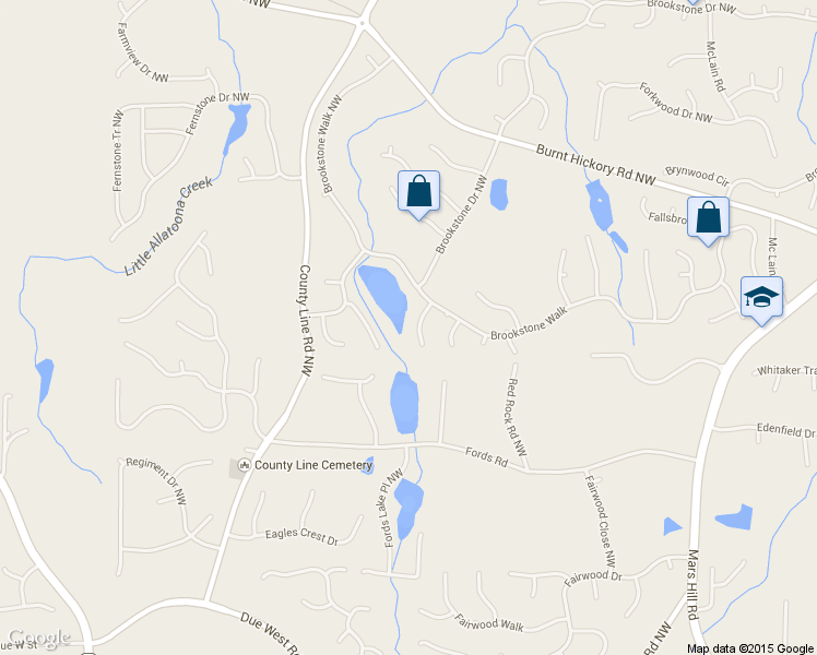 map of restaurants, bars, coffee shops, grocery stores, and more near 1507 Downington Run NW in Acworth