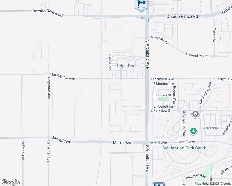 map of restaurants, bars, coffee shops, grocery stores, and more near 14610 Archibald Avenue in Ontario