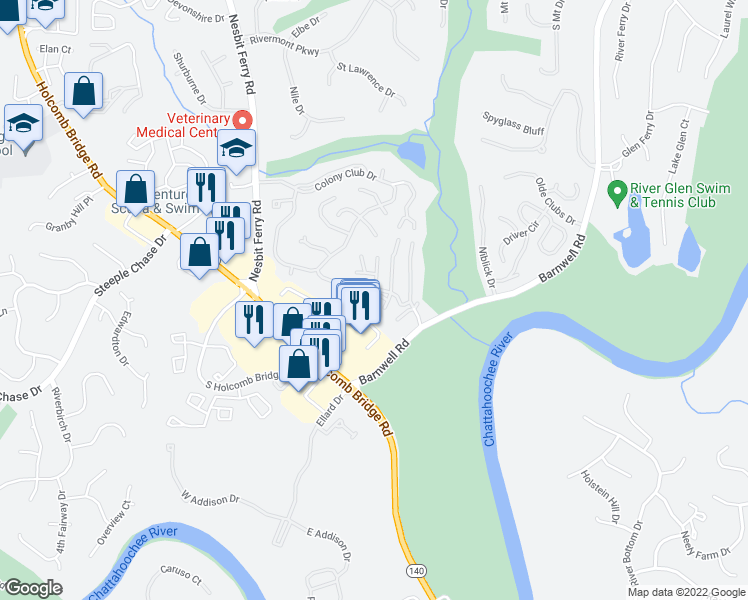 map of restaurants, bars, coffee shops, grocery stores, and more near 905 Wentworth Court in Alpharetta