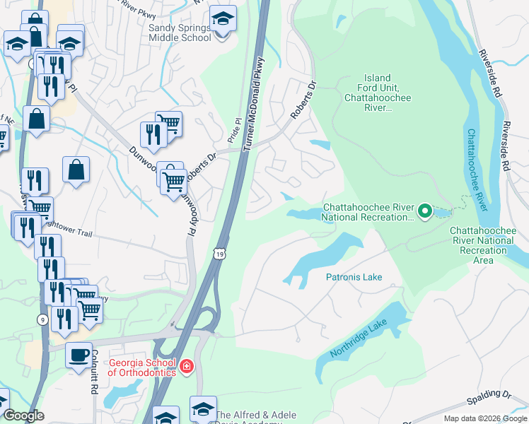 map of restaurants, bars, coffee shops, grocery stores, and more near 1304 Natchez Trce in Atlanta