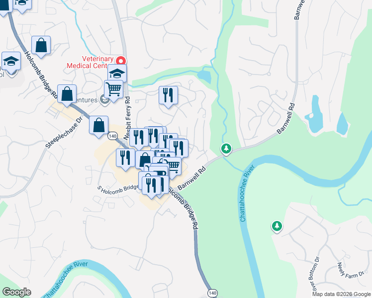 map of restaurants, bars, coffee shops, grocery stores, and more near 905 Wentworth Court in Alpharetta