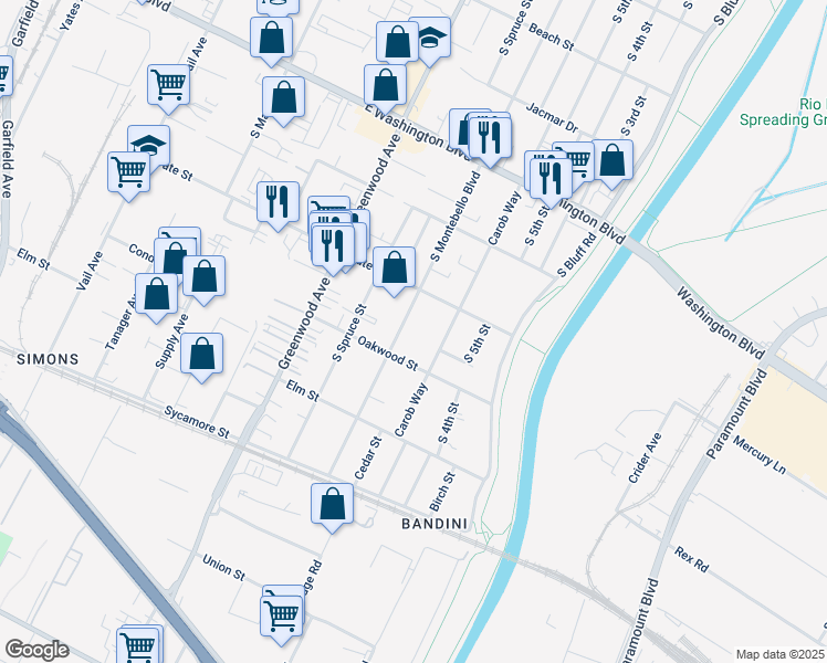map of restaurants, bars, coffee shops, grocery stores, and more near 1232 South Montebello Boulevard in Montebello