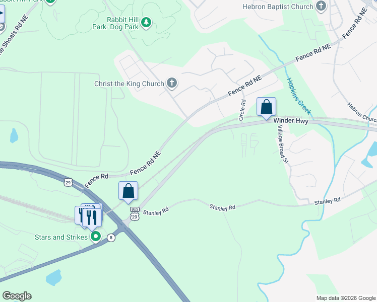 map of restaurants, bars, coffee shops, grocery stores, and more near 1944 Winder Highway in Dacula