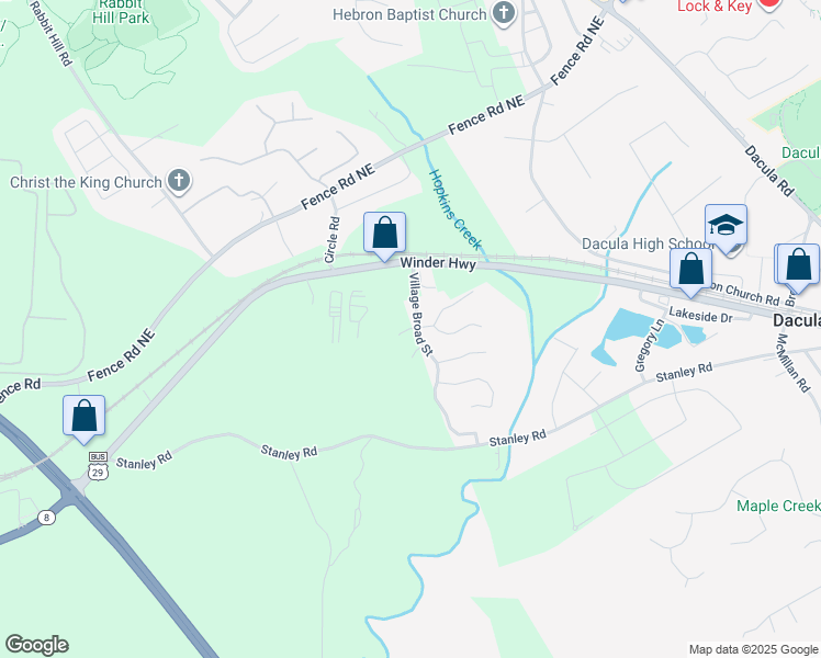 map of restaurants, bars, coffee shops, grocery stores, and more near 2359 Centenary Main Street in Dacula