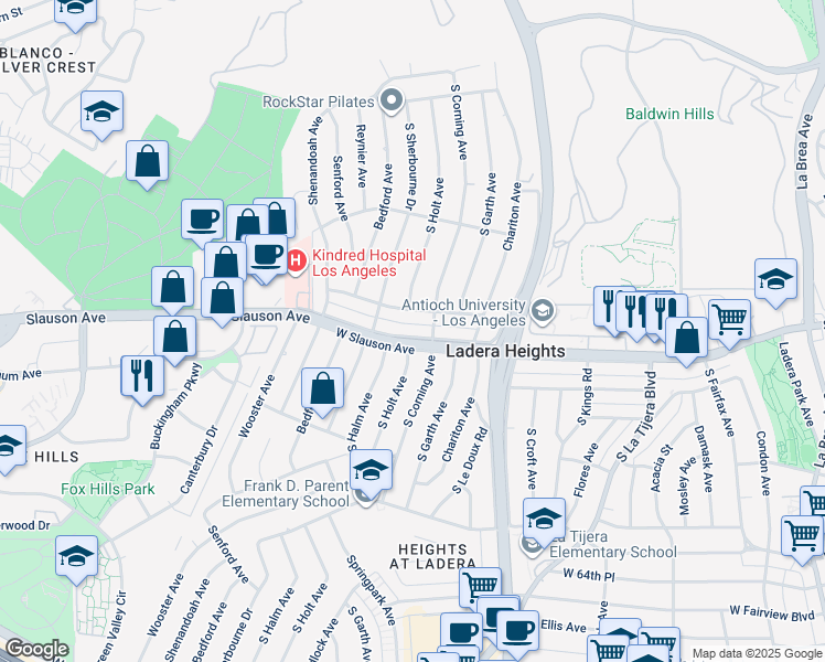 map of restaurants, bars, coffee shops, grocery stores, and more near 5321 West Slauson Avenue in Los Angeles