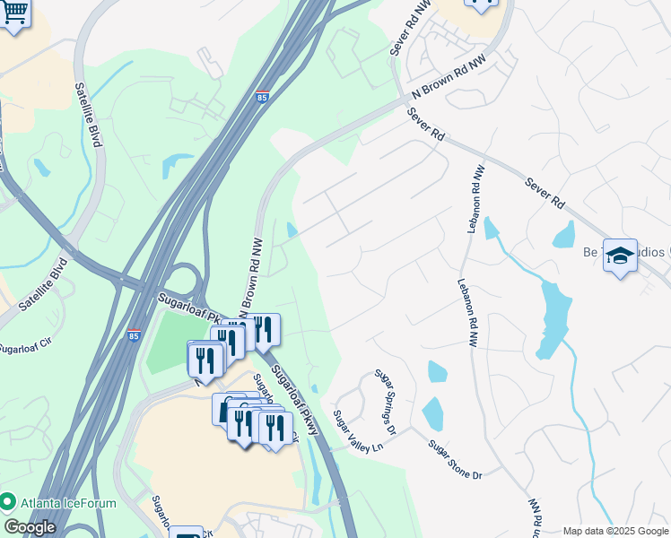 map of restaurants, bars, coffee shops, grocery stores, and more near 1775 Potomac Court in Lawrenceville