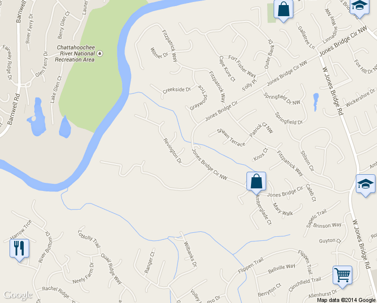 map of restaurants, bars, coffee shops, grocery stores, and more near 5714 Greenbank Terrace in Norcross