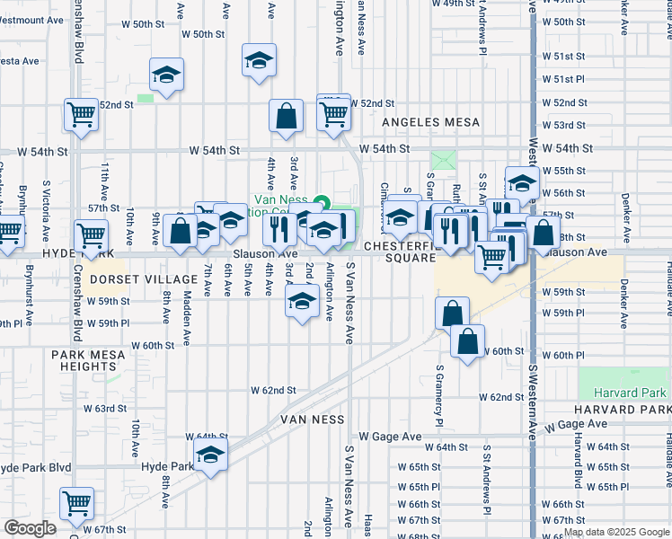 map of restaurants, bars, coffee shops, grocery stores, and more near 5822 Arlington Avenue in Los Angeles