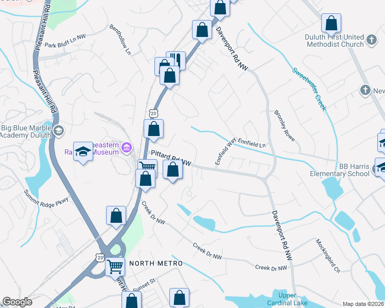 map of restaurants, bars, coffee shops, grocery stores, and more near 3187 Sharpton Drive in Duluth