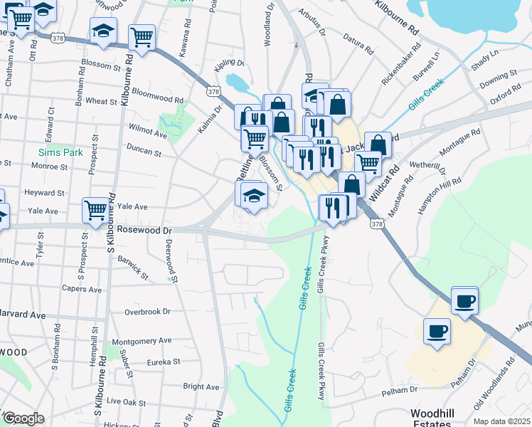 map of restaurants, bars, coffee shops, grocery stores, and more near 316 Beltline Boulevard in Columbia