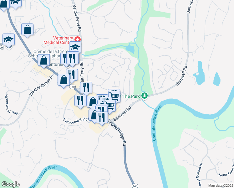 map of restaurants, bars, coffee shops, grocery stores, and more near 909 Wentworth Court in Alpharetta