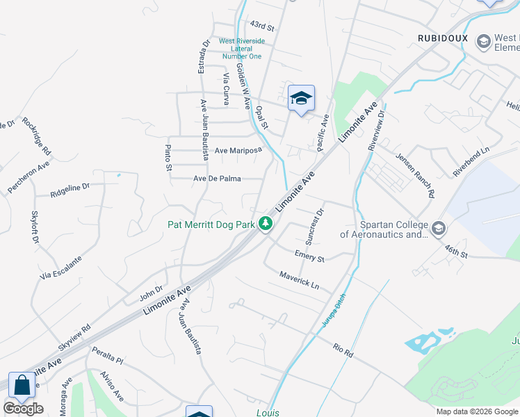 map of restaurants, bars, coffee shops, grocery stores, and more near 5500 Golden West Avenue in Riverside